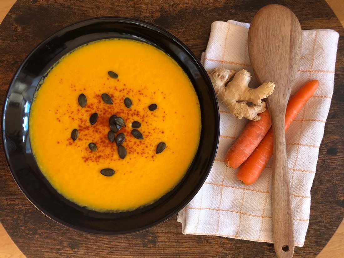 Carrot, celeriac, ginger and coconut soup