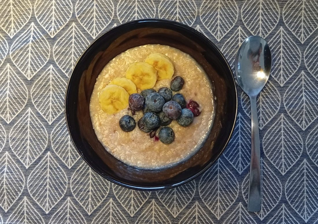 Autumn pear and almond breakfast bowl