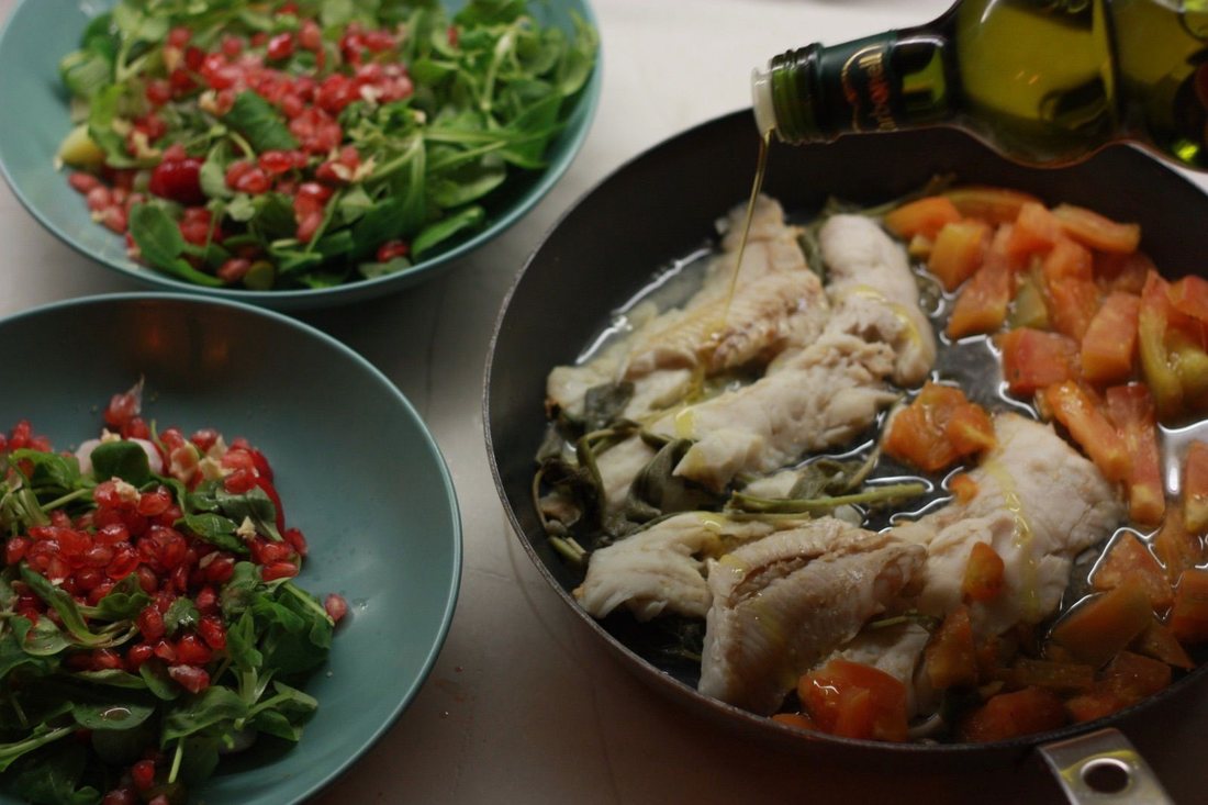 Orange and rosemary fish with vegetables