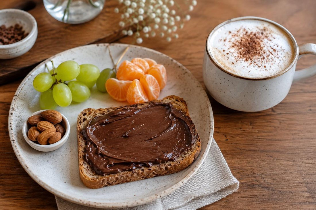 Wholegrain toast with fruit and dark chocolate