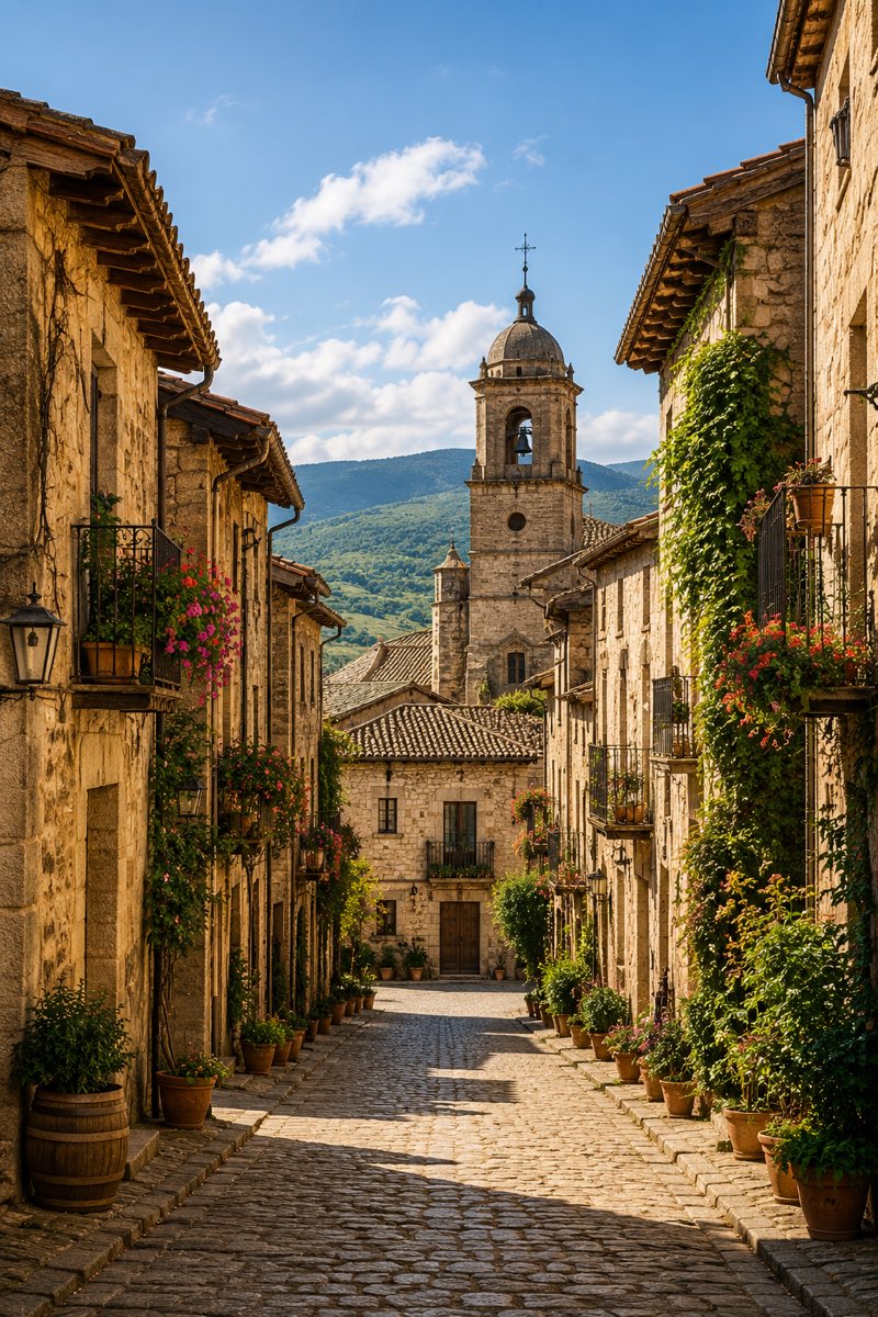 A medieval stone village street near Palacio de Sansol